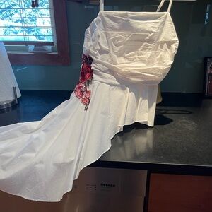 Elegant White Dress with Red Floral Detail